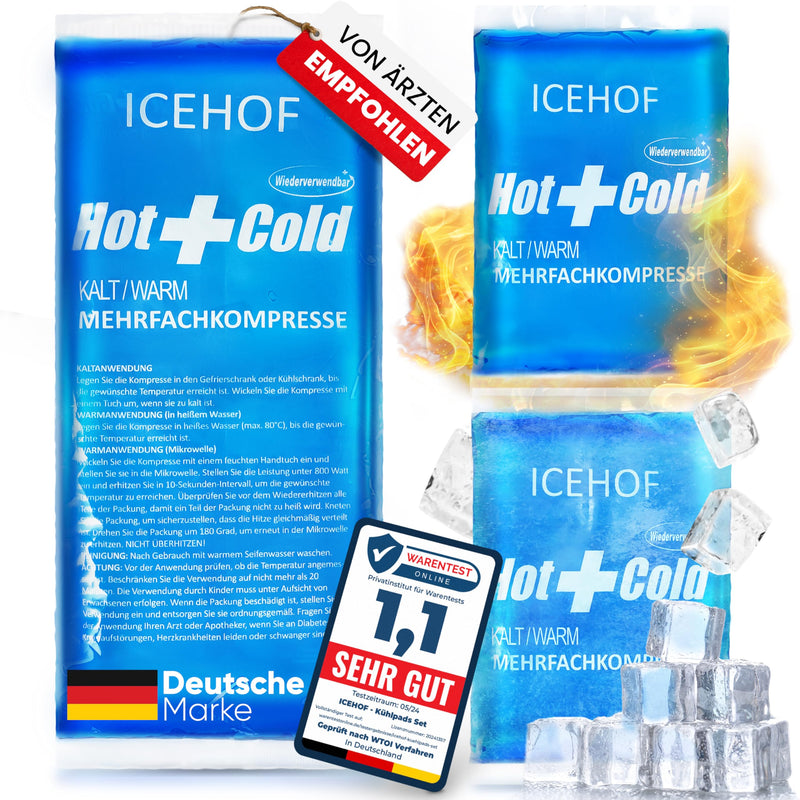 [Australia] - ICEHOF cooling pads - (set of 3) state-of-the-art soft gel, long cooling time - cooling pack gel cold pack cooling pad cooling compresses cold compress cooling compress cooling bag ice pack - frozen malleable 2M + 1L cooling pads 