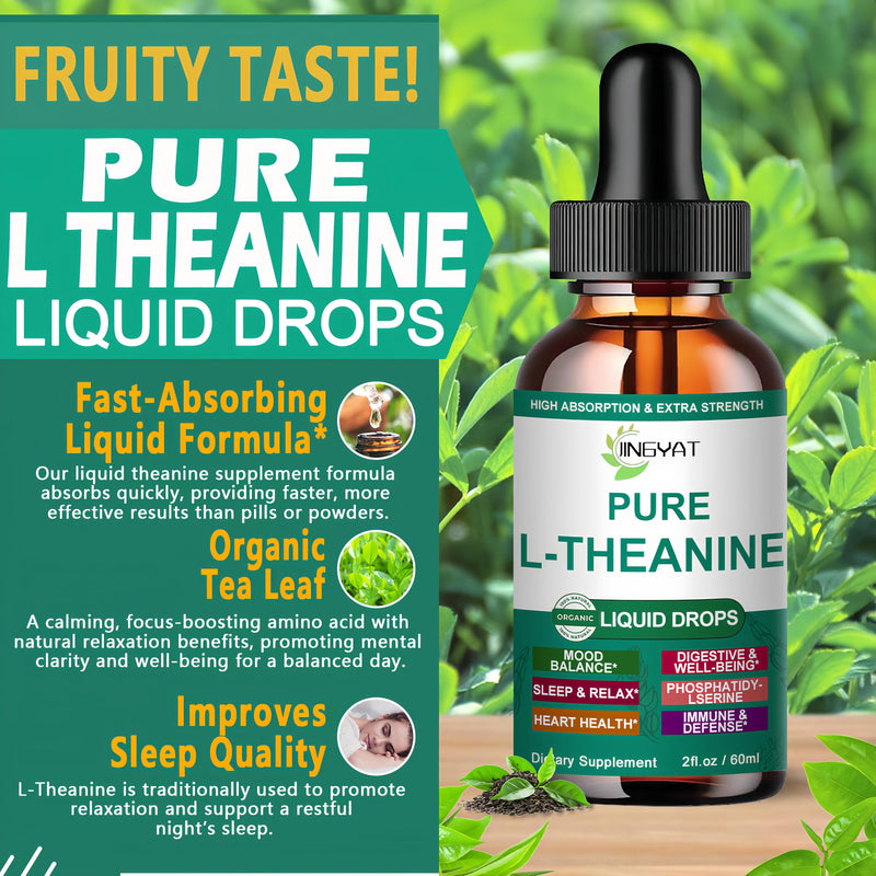 L Theanine Liquid Drops, Pure L-Theanine 400mg for Adults and Kids, Organic High Absorption L Theanine Supplement, Natural Focus Supplement, Non-GMO | Gluten Free | 30 Servings