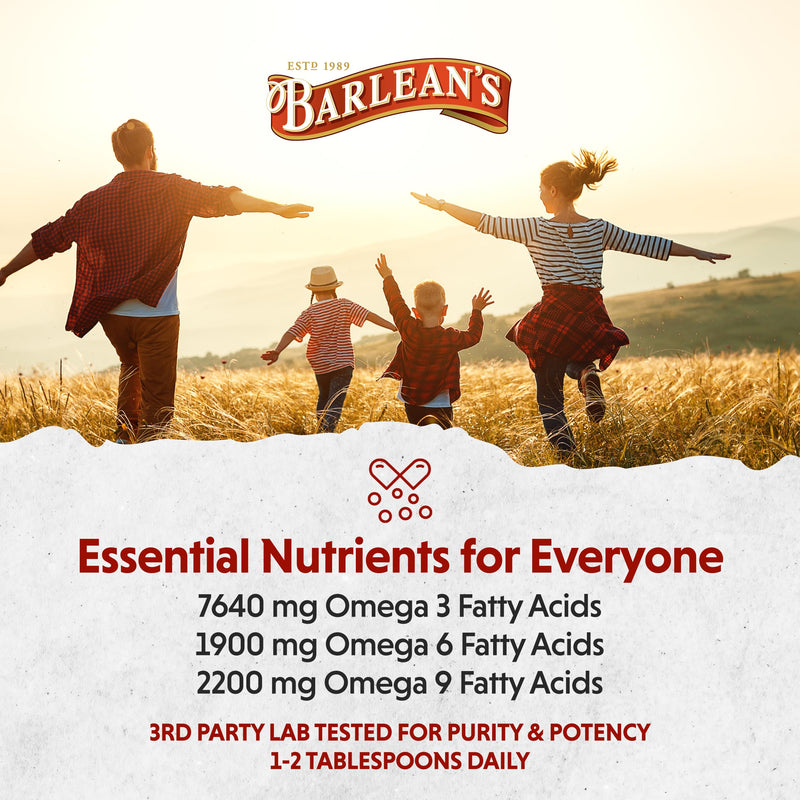 Barlean's Organic Flaxseed Oil, 7640mg ALA Omega-3, Cold-Pressed, 16oz | Fresh cold-pressed flax seeds, ALA omega 3-6-9, Vegan, Non-GMO, Gluten-free, Unrefined, Supports heart, skin & hair 16 Fl Oz (Pack of 1)