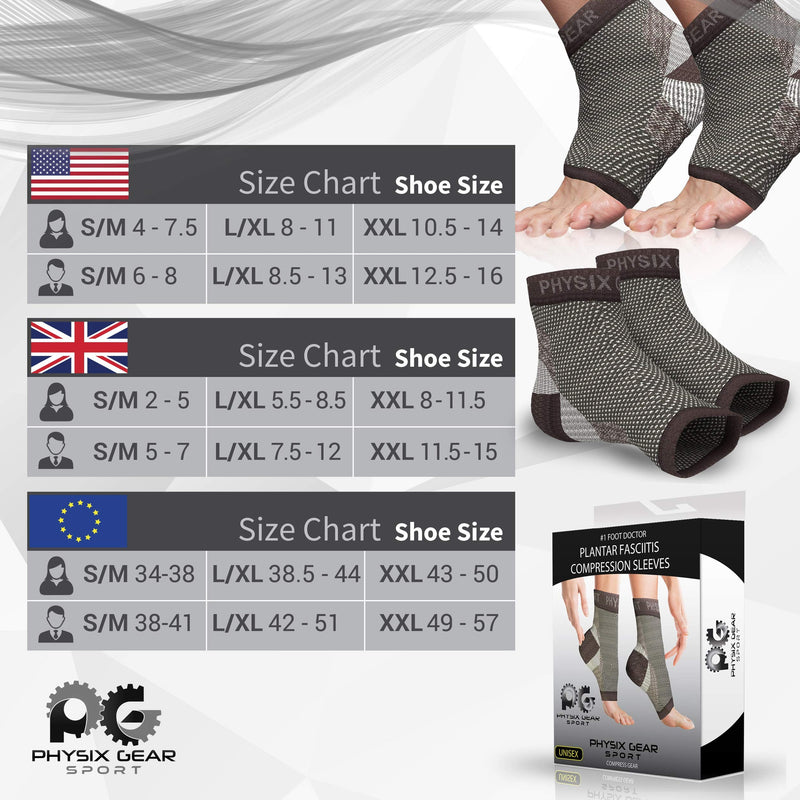 [Australia] - Physix Gear Compression Stockings for Plantar Fasciitis, Replaces Plantar Fasciitis Splint, Strapping, Combined with Flat Sole, Orthopedic Shoes (1 Pair Black, L/XL) L/XL-EU Mens 42-51| Womens 38.5-44 1 pair – Black 