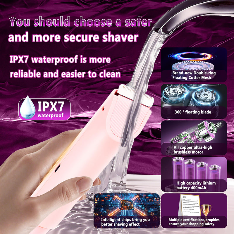 [Australia] - 4.0 Upgrade Bikini Trimmer for Women【SGS Certification Intelligent AI Chip】 Skin-Friendly mild and Smooth 2 in 1 Electric Bikini Trimmer IPX7 Waterproof USB Rechargeable，Suitable for Bikini Pink 