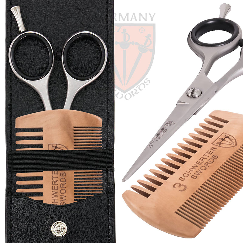 [Australia] - THREE SWORDS - Rustproof professional beard scissors, hair scissors with beard comb in a case, beard scissors with comb 