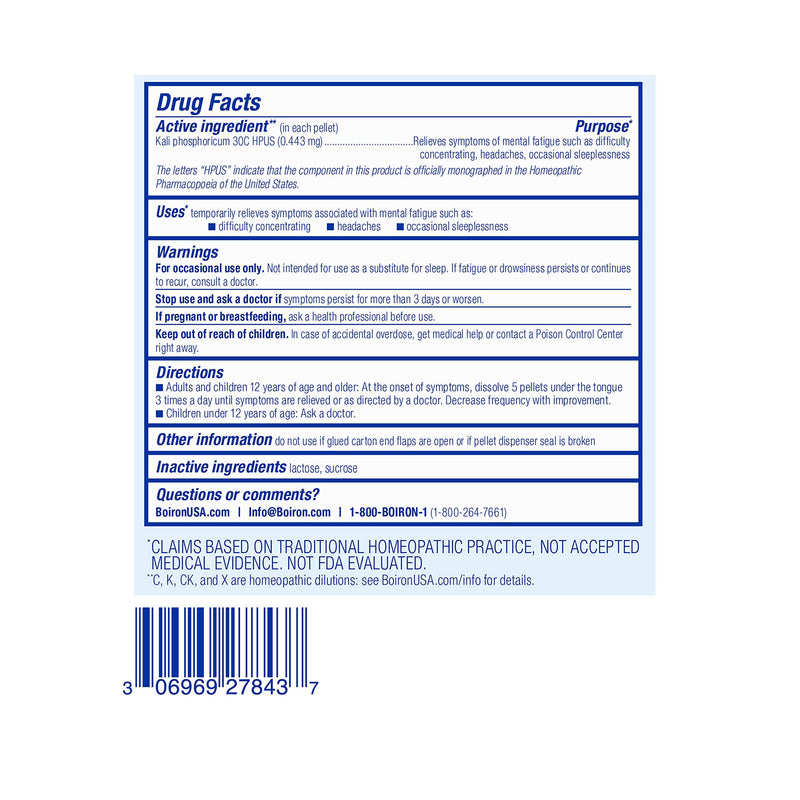 Boiron Kali Phosphoricum 30C Homeopathic Medicine for Headaches, Sleeplessness, Mental Fatigue, and Concentration Difficulties - 240 Pellets (Pack of 2) 240 Count (Pack of 2)