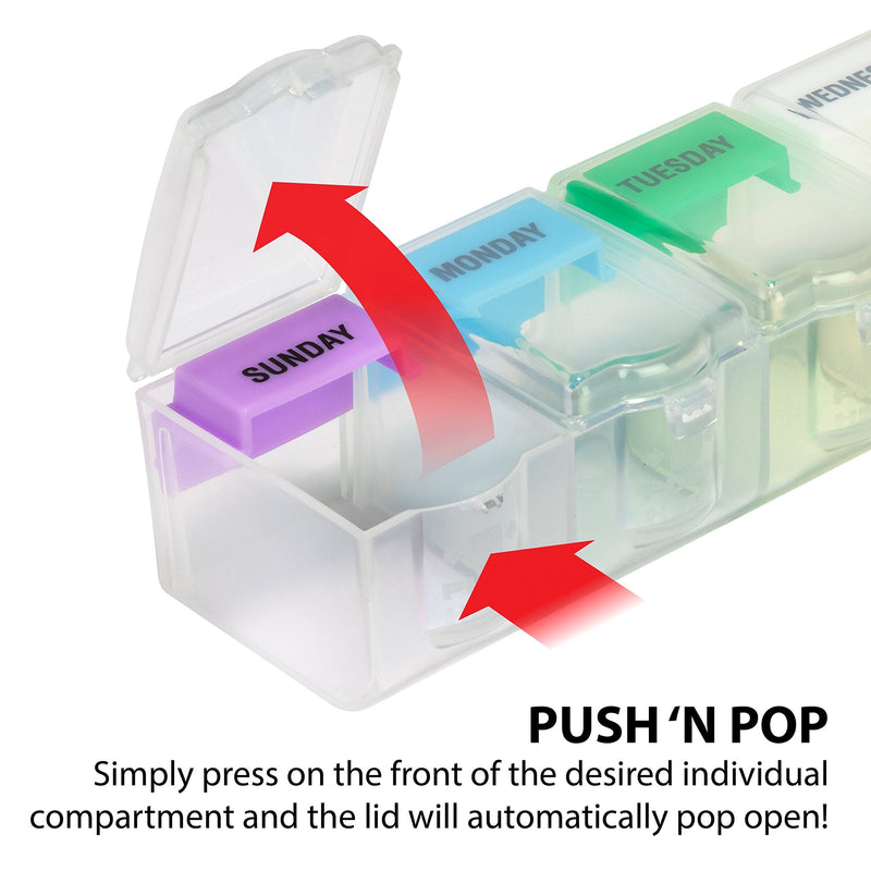 EZY DOSE Weekly (7-Day) Pill Planner, Medicine Case, Vitamin Organizer Box, 2X-Large Push N' Pop Open Compartments, BPA-Free, Rainbow/Clear Design | Daily Vitamin & Supplement Medicine Box, Push N' Pop Open Compartments, Convenient & Easy to Use, Trave...