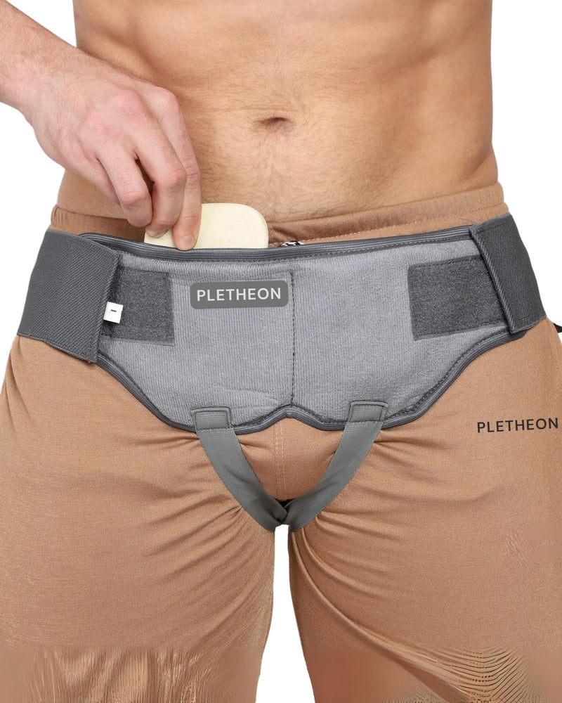 Premium Medical – Inguinal Hernia Support Belt for Men Groin Treatment and Pain Relief - Double Sided Recovery Strap with 2 Removable Compression Pads - Right, Left or Both Sides (Gray, Small)