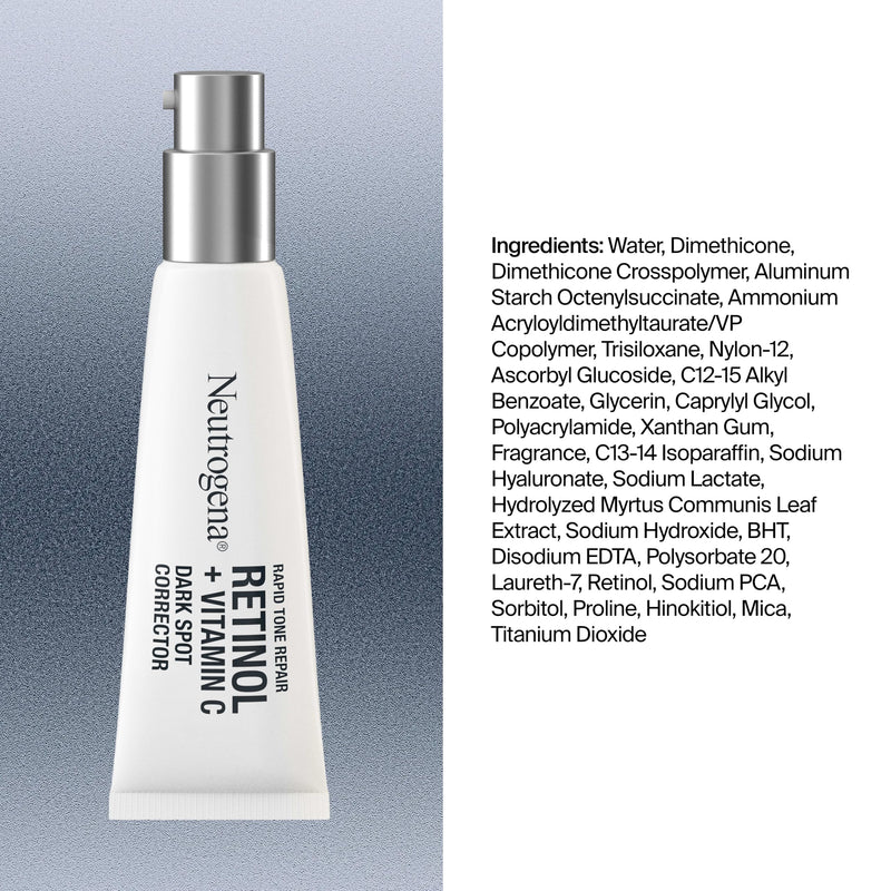 Neutrogena Rapid Tone Repair Retinol + Vitamin C Face Serum, 1 fl. oz | Retinol + Vitamin C, Dark Spot Corrector, Daily Anti-Aging Serum, Brightens and Evens Tone, Mineral Oil- and Dye-Free