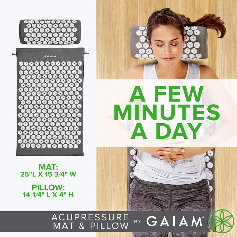 [Australia] - Gaiam Acupressure Mat and Pillow Set, Acupuncture Style Massage Mat & Pillow, Relief for Sciatic Nerve, Muscle Tension, Fibromyalgia, Neck, Shoulder & Back Pain, Migraine & Headaches and Insomnia Grey 