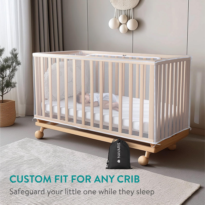 [Australia] - Navaris Mosquito Net for Crib - Safe Crib Netting Mesh - Baby Crib Cover w Easy Access Double Zip - Perfect for Travel & Home Use - Bug Protection for Nursery Playpen Bassinet 