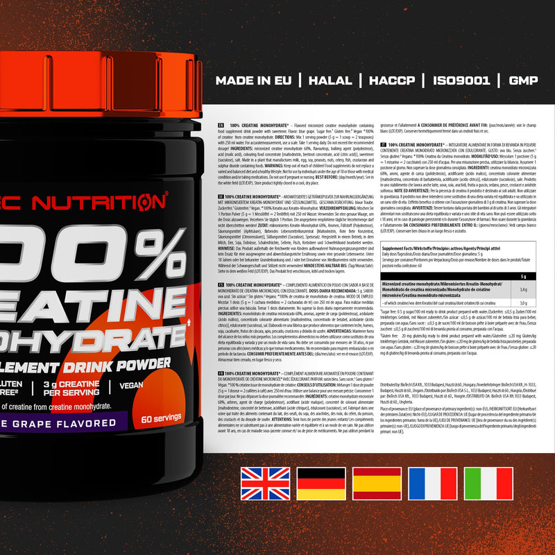Scitec Nutrition 100% Creatine Monohydrate – Vegan – 3g per Serving – Performance Boost for High-Intensity Workouts – 300 g, Blue Grape