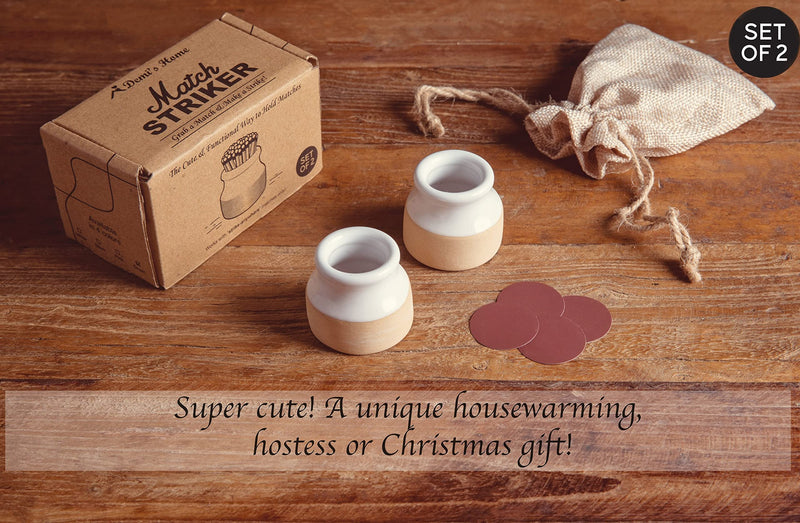 [Australia] - Demi's Home Match Striker - Set of 2 - White - (Matches Not Included) - Ceramic Match Holder with Striker 