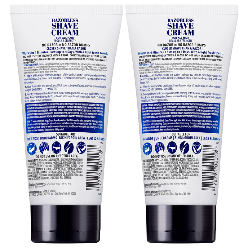 [Australia] - SoftSheen-Carson Magic Razorless Shaving Cream, Depilatory Hair Removal Cream for Body Hair, Regular Strength, Works in 4 Minutes, 2 Count 6 Ounce (Pack of 2) 