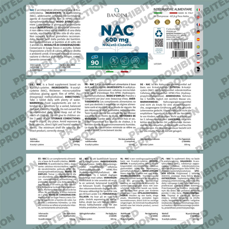 Bandini® NAC N-Acetyl-Cysteine | 600mg Acetyl Cysteine | Glutathione Precursor - Supplement for Men & Women | 90 Tablets | Healthy Skin, Hair and Nails - Antioxidant, Post Workout, Gym | 100% Vegan 90 count (Pack of 1)