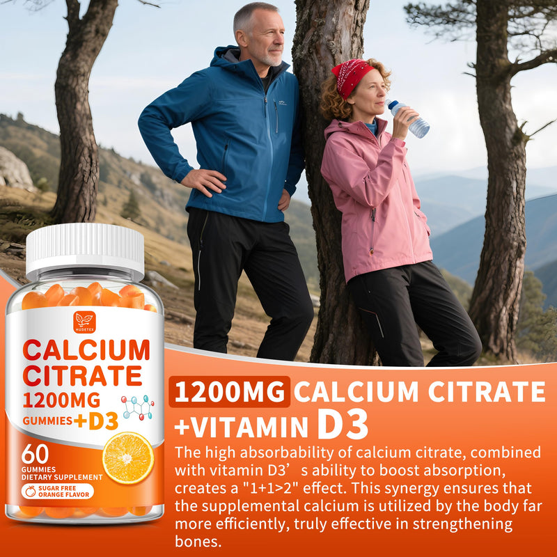 (3 Pack) Calcium Citrate 1200 mg with Vitamin D3 Gummies for Women & Men,Calcium Supplements,High Absorption for Bone Muscle Healthy - Easy to Digest, Sugar Free,Vegan,Orang Flavor,60 Day Supply 60 Count (Pack of 3)
