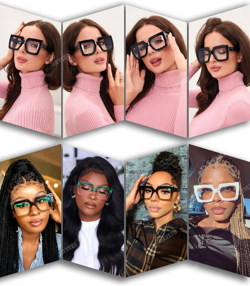 [Australia] - AIEYEZO Oversized Square Blue Light Glasses for Women Cute Big Frame Glasses Fashion Clear Multi-Color Computer Eyewear Black 54 Millimeters 