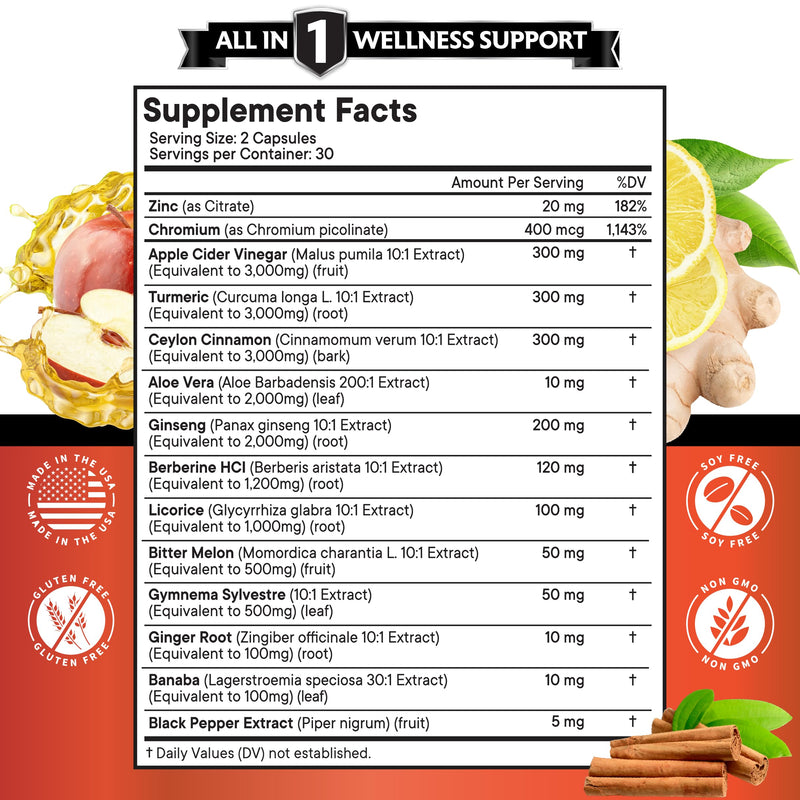 [Australia] - Ceylon Cinnamon 3000mg Turmeric 3000mg Apple Cider Vinegar 3000mg Ginseng 2000mg Aloe Vera 2000mg Berberine 1200mg Plus Banaba, Ginger Root - 120 Count 120 Capsules (Pack of 2) 