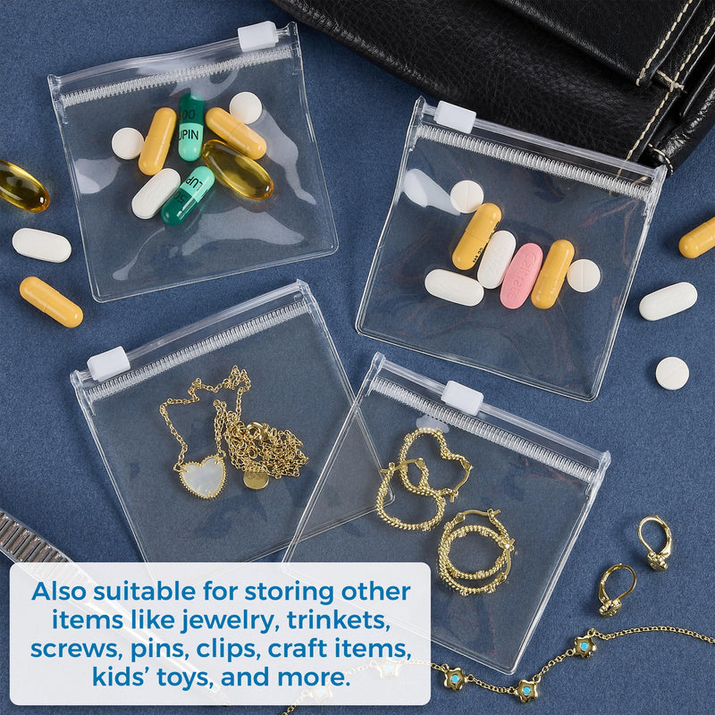 Zippered Pill Pouch Bags - 24 Pcs, Slide Lock Clear Plastic Mini Bags, BPA-Free for Pills Vitamins, Supplements, Medications, Jewelry, Crafts, Small Objects - Self-Sealing, Reusable, Travel-Friendly