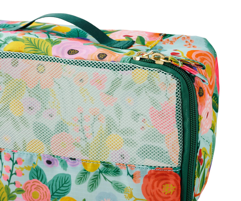 RIFLE PAPER CO. 3 Set Compression Packing Cubes with Zipper Pull & Laundry Bag | Organizer Travel Essentials for Luggage/Suitcase | Garden Party Pattern