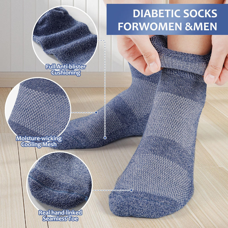 [Australia] - Bulinlulu Diabetic Socks for Men Women,6 Pairs Bamboo Viscose Non Binding Ankle Diabetic Socks for Women Men Size 6-9 9-12 Navy/Pale Blue/Navy Blue/Offwhite/Tan/Khaki Large 