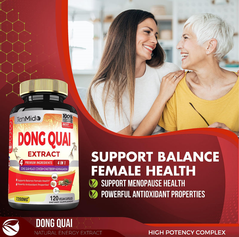 [Australia] - Dong Quai Supplement Extract Capsules 7200mg, 4 Months Supply with Black Cohosh, Chasteberry, Ashwagandha - 120 Vegan Capsules 