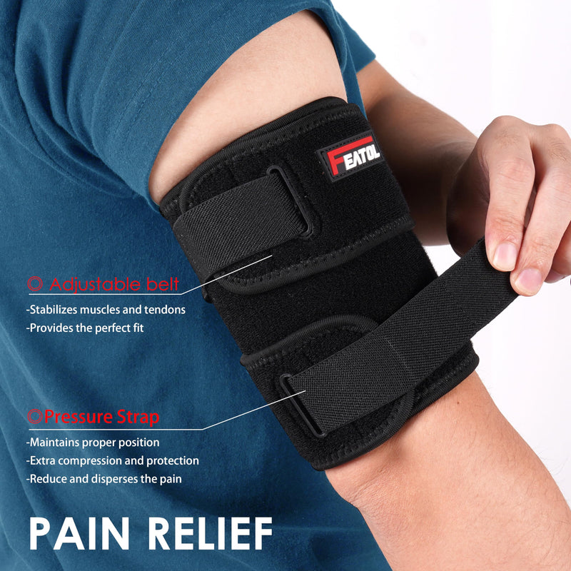 [Australia] - FEATOL Bicep Tendonitis Brace with 2 Gel Ice Packs, Upper Arm Brace Tricep Compression Sleeve Support Hot & Cold Therapy for Men and Women, Pain Relief for Muscle Strains,Inflammation (Black with 2 ice packs, Large) Black with 2 ice packs 