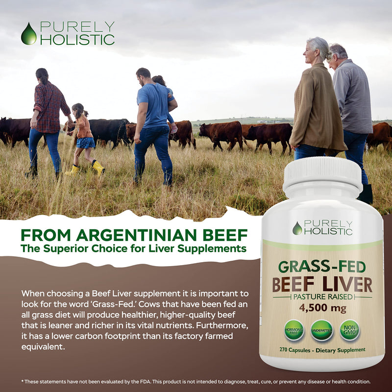 [Australia] - Grass Fed Beef Liver Capsules 4500mg - 270 Capsules, 750mg Each - Grassfed Desiccated Liver Supplement - Pasture Raised in Argentina Non GMO Hormone Free Source of Heme Iron CoQ10 Vitamins A & B12 