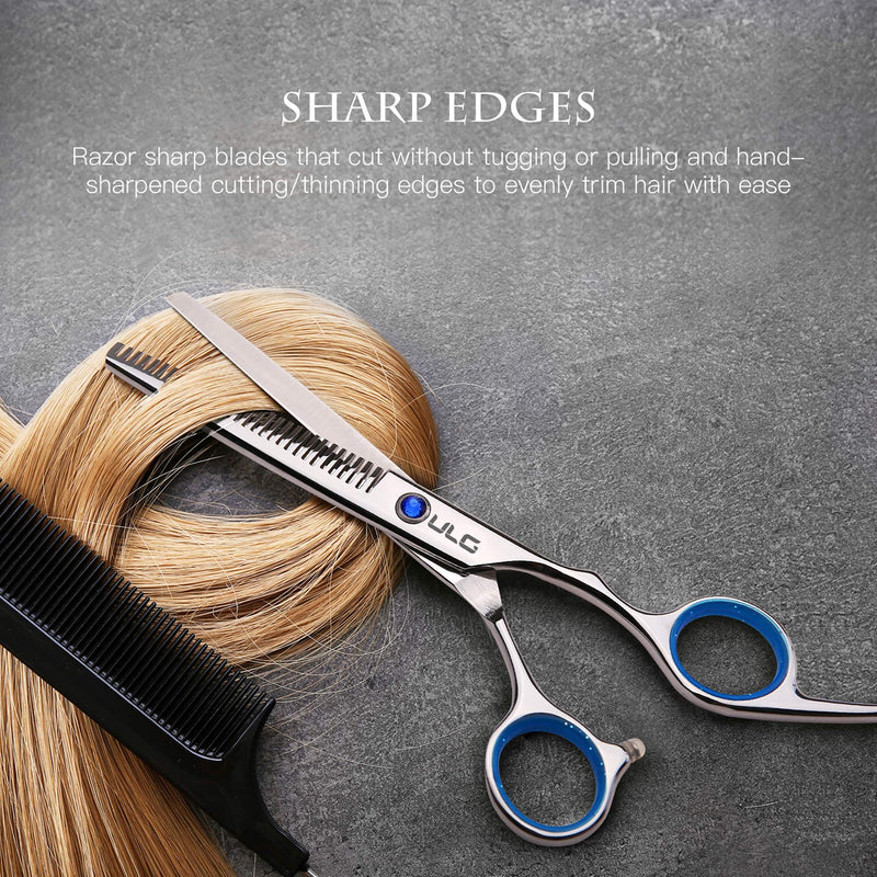 Hair Cutting Scissors Thinning Shears Kit ULG Professional Barber Hairdressing Texturizing Salon Razor Edge Scissor Japanese Stainless Steel 6.5 inch Silver