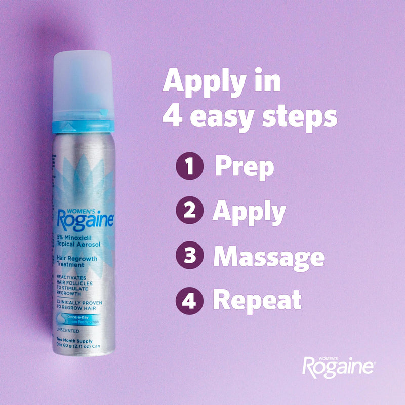 Women's Rogaine Hair Growth Foam, 5% Topical Minoxidil, 4 Mo, 2x 2.11 Oz