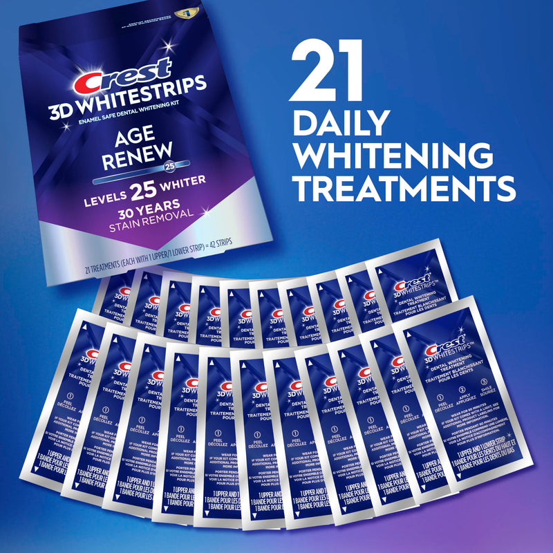3DWhitestrips Age Renew At-Home Teeth Whitening Kit, 21 Treatments, 25 Levels Whiter, Removes 30 Years of Stains 42 Count (Pack of 1)