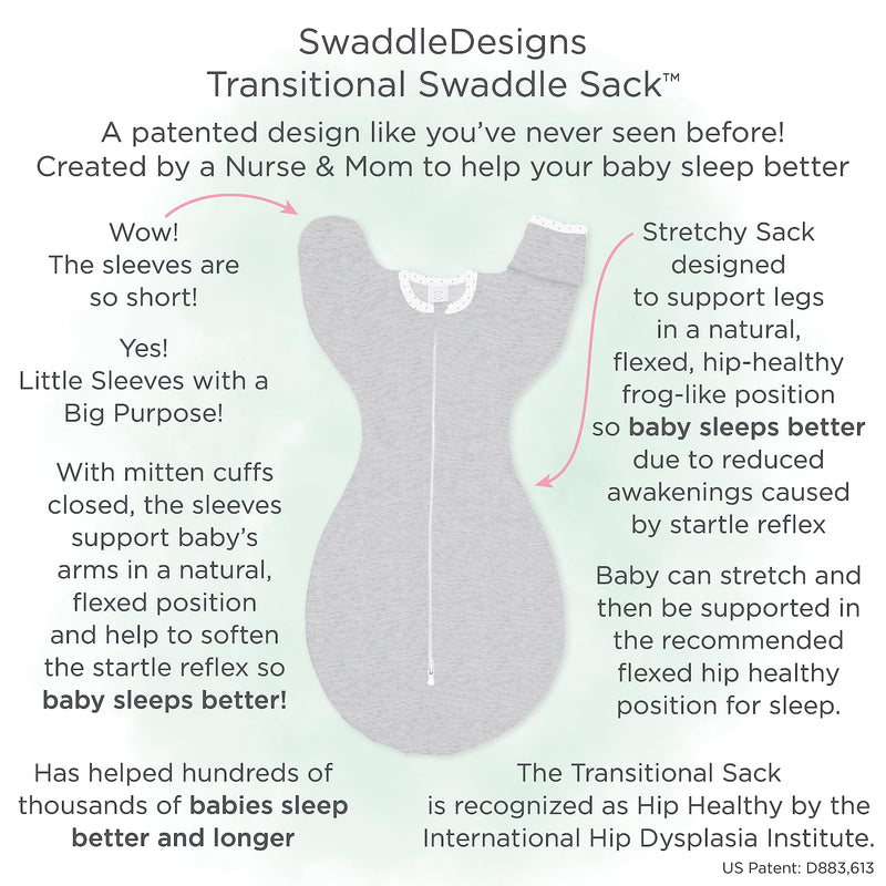 SwaddleDesigns Transitional Swaddle Sack with Arms Up Half-Length Sleeves and Mitten Cuffs, Medium, 3-6 months, 14-21 lb, Heathered Jadeite (Arms Up Swaddle, Transition Swaddle Sleep Sack) Medium (14-21 Pound)