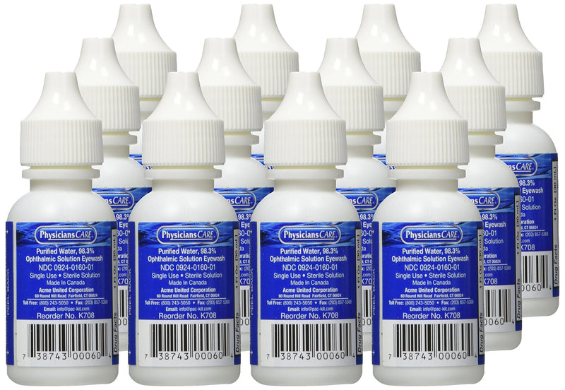 First Aid Only PhysiciansCare Eye Wash Solution, Sterile Isotonic Buffered Solution for Flushing & Irrigating Eyes, 1-oz Bottle (12 Pack) First Aid Only