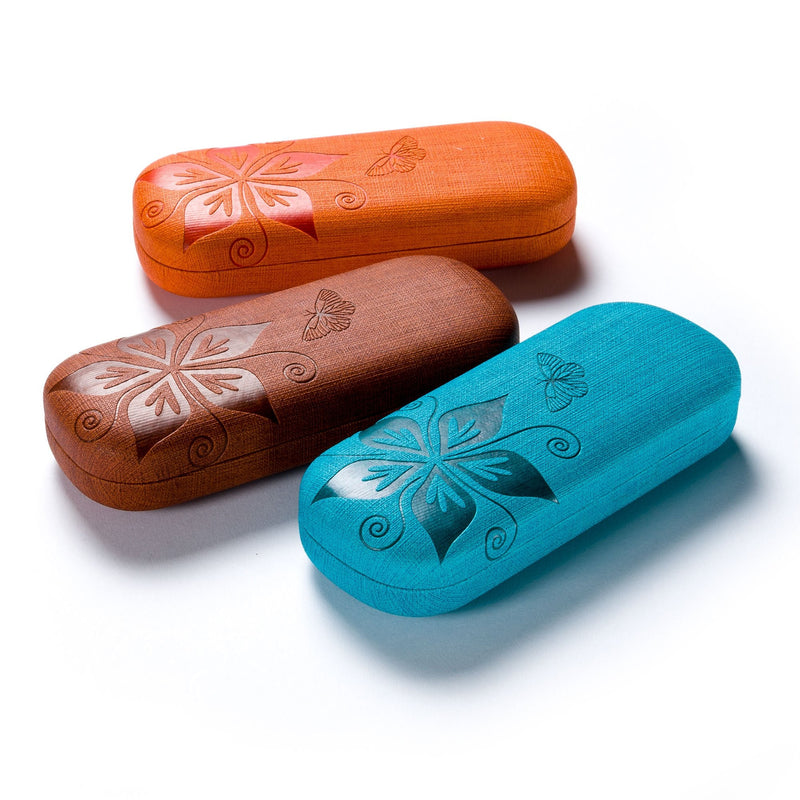 [Australia] - FEFI Hardcase glasses case Nature - embossed flower design orange 