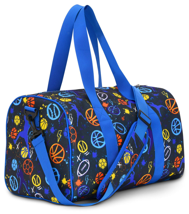 iscream + Corey Paige Designs 17" x 11" Duffle Bag with Sturdy Nylon Exterior for Sport and Travel with Adjustable Strap - Bold Sports