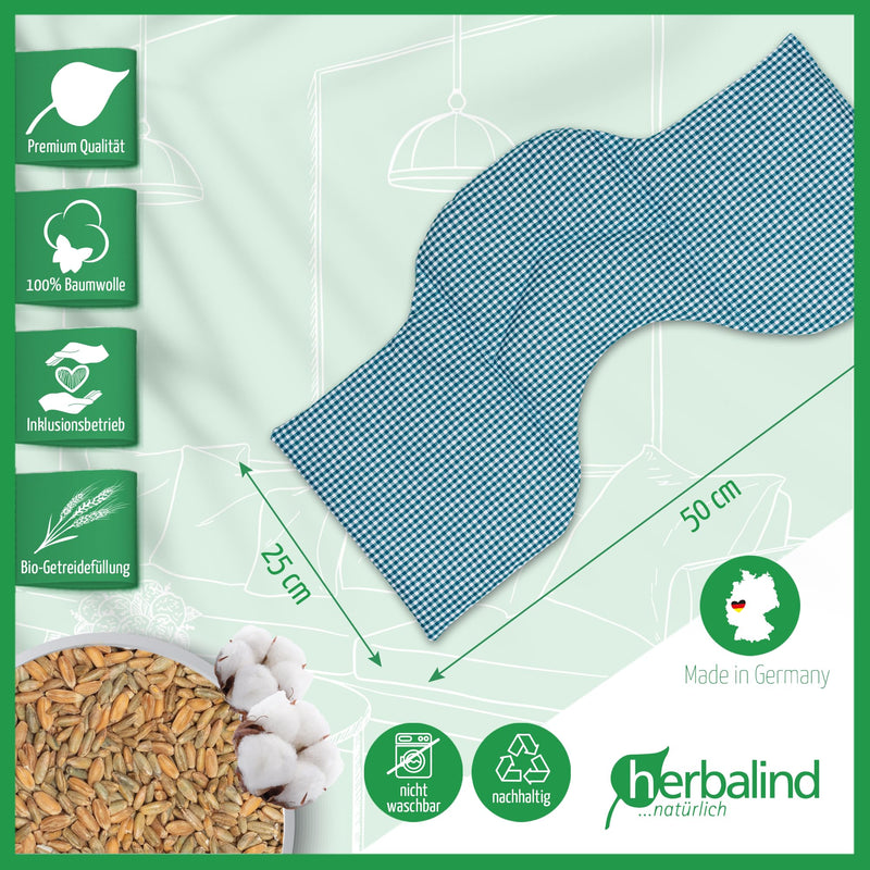 [Australia] - HERBALIND 4-chamber heat pillow grain pillow shoulder neck 50x20 cm in check/petrol - 100% cotton - grain pillow with organic rye and wheat filling for microwave - gift for men 1 piece (1 pack) Modern 4-k check petrol 