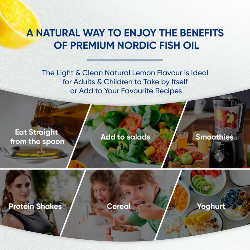 Omega 3 Fish Oil Liquid - Natural Fresh Lemon Flavour with NO Fishy Taste, High Strength DHA/EPA - 200ml Made from Wild Caught Nordic Fish Oil | 3rd Party Tested for Purity - Inner Vitality 200 ml (Pack of 1)