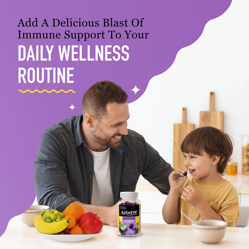 [Australia] - Airborne Elderberry + Zinc & Vitamin C Gummies For Adults, Immune Support Vitamin D & Zinc Gummies With Powerful Antioxidant Vitamins C D & E - 50 Gummies, Elderberry Flavor 50 Count (Pack of 1) Gummy 