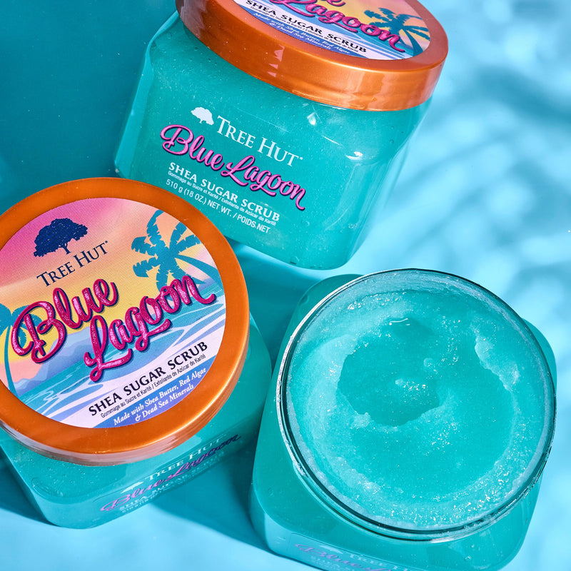 [Australia] - Tree Hut Shea Sugar Scrub, Exfoliating, Hydrating & Moisturizing Body Scrub with Shea Butter & Nourishing Essential Oils, Smooth & Soften Skin, Refreshing Skincare Essential, 18 oz Blue Lagoon 