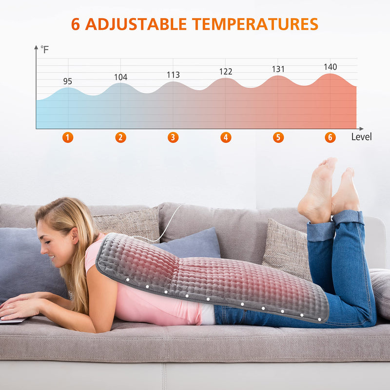 [Australia] - Snailax large heating pad for back, neck, shoulder, stomach, feet 84 x 43cm, electric heat pad with automatic switch-off, washable heat pad to relieve back pain, foot warmer gray 