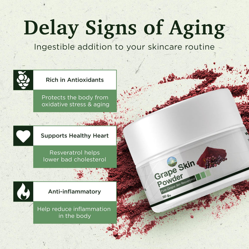 Resveratrol Supplements, Pure Grape Skin Powders - Antioxidant Supplement, Resveratrol Antioxidant Supplements, Trans Resveratrols Powder, Powder Scoop - 50g