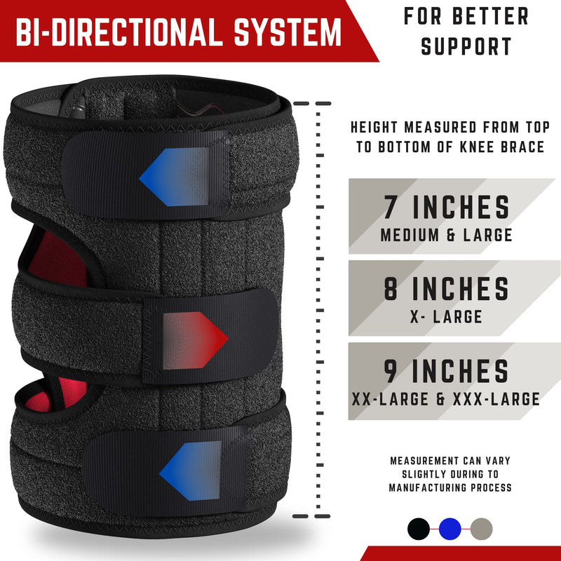 [Australia] - TechWare Pro Knee Brace Support - Knee Braces for Knee Pain. Relieves ACL, LCL, MCL, Meniscus Tear, Arthritis, Tendonitis Pain. Dual Stabilizers Non Slip Neoprene. Adjustable Bi-Directional Straps -5 Sizes Black Large 