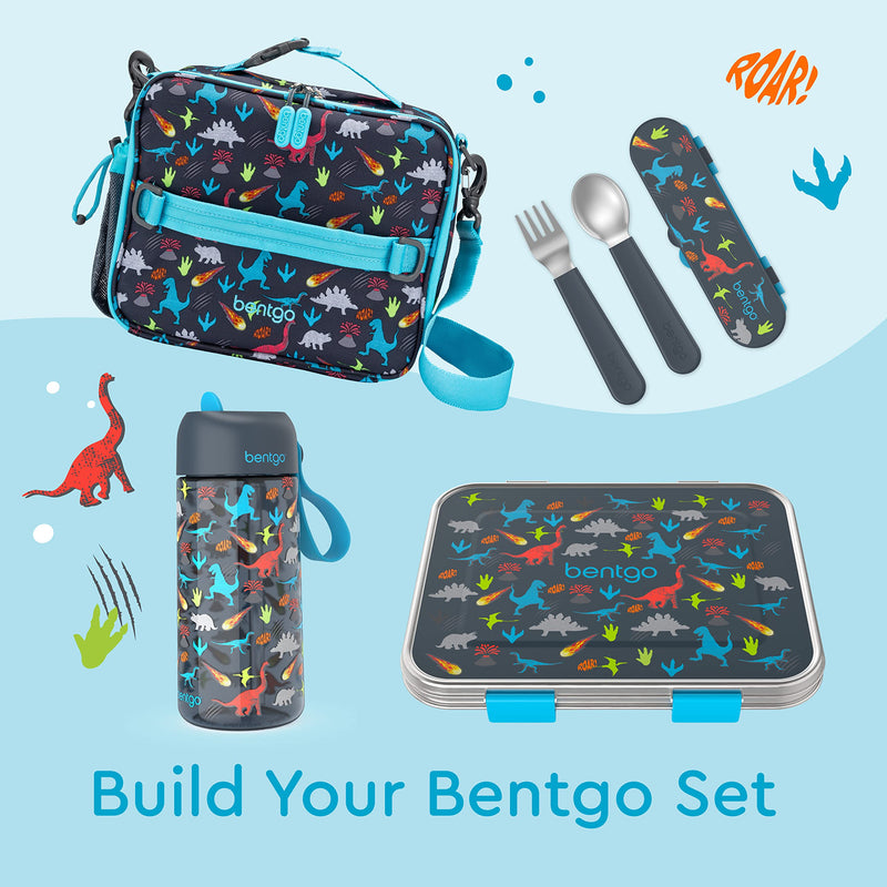 [Australia] - Bentgo Kids Stainless Steel Utensil Set - Reusable Fork, Spoon & Storage Case - High-Grade BPA-Free Stainless Steel, Easy-Grip Handles, Dishwasher Safe for School Lunch, Travel & Outdoors (Dinosaur) Dino 