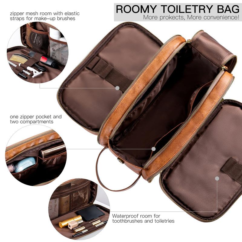 Elviros Toiletry Bag for Men and Heat Resistant Travel Case Bundle, Large PU Leather Shaving Dopp Kit and Pink Hair Tool Organizer Bag with Mat Pouch for Straightener, Curling Iron, Flat Iron and Hair