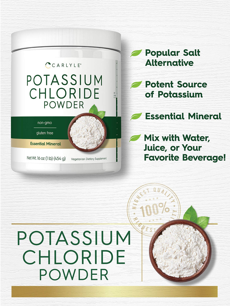 [Australia] - Carlyle Potassium Chloride Powder Supplement 16 oz | Food Grade | Salt Substitute | Vegan, Vegetarian, Non-GMO, Gluten Free 