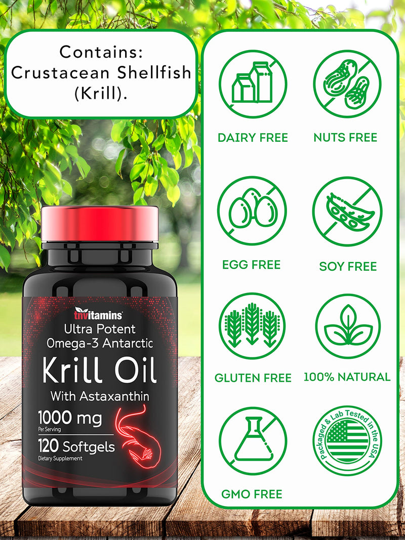 [Australia] - Antarctic Krill Oil 1000mg x 120 Softgels with Astaxanthin | 1000mg Red Krill Oil, 200 mg Phospholipids, 120 mg EPA, 80 mg DHA, 200 mcg Astaxanthin | Potent & Pure Omega-3 Cold Water Antarctic Krill 