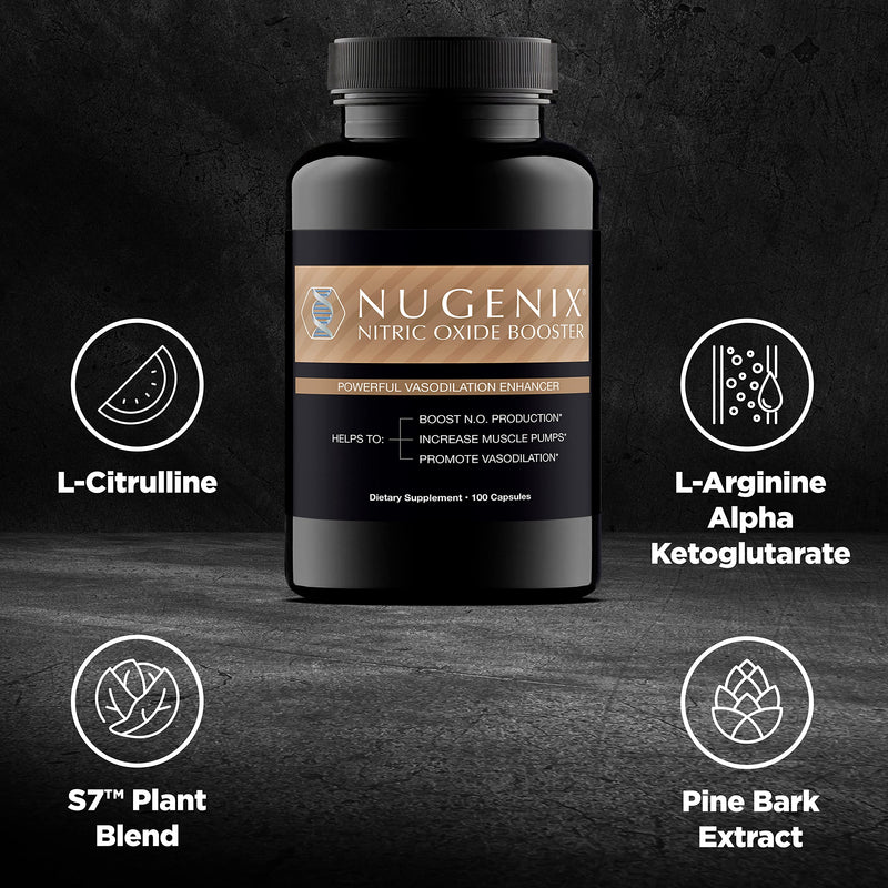 [Australia] - Nugenix Nitric Oxide Booster Supplement - Nitric Oxide Flow, L-Arginine, L-Citrulline, Pine Bark Extract - Vasodilator - 100 Capsules 