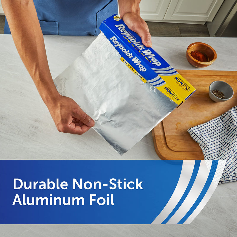 Reynolds Wrap Non Stick Aluminum Foil, Nonstick Aluminum Foil Roll, Prevents Food Sticking and Messy Cleanup, Great for Covering Casseroles and leftovers, 43.33 Yards x 12 Inches, 130 Sq.Ft. 130 Sq Ft