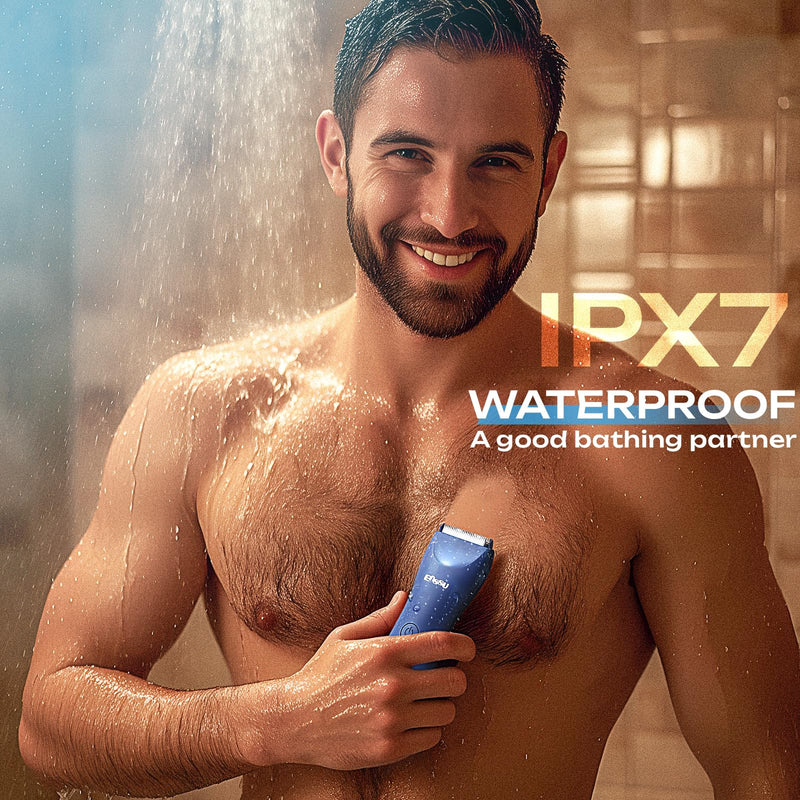 [Australia] - Men’s Body & Groin Hair Trimmer | Skin-Safe Electric Shaver with LED Display, USB Charging Base, Waterproof Design, Adjustable Guards for Chest, Pubic, Armpits & Below-The-Belt Grooming 