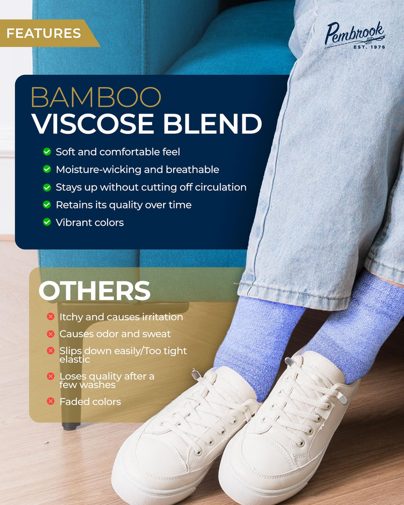 [Australia] - Pembrook Bamboo Viscose Diabetic Socks for Women & Men - 6 Pairs Ankle Socks for Swollen Feet | Neuropathy Socks | Wide Calf and Ankle Socks | Edema Neuropathy Socks for Women Bright Colors Large 