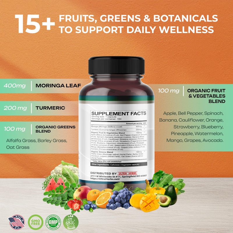 [Australia] - Superfood Greens 18 IN 1 - with Fruits & Vegetables & Herbs -Moringa, Alfalfa, Apple, Spinatch, Banana, Strawberry- Boost Energy, Immunity and Gut Health (150-day supply (pack of 1)) 150-day supply (pack of 1) 
