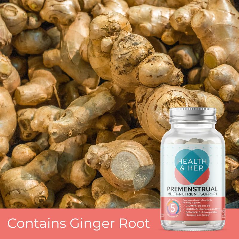 Health & Her Premenstrual Supplements for Women - with Ashwagandha, Flaxseed and Ginger Root - 2 Month Supply, 120 Capsules - Vegan & Gluten Free 60 count (Pack of 2)
