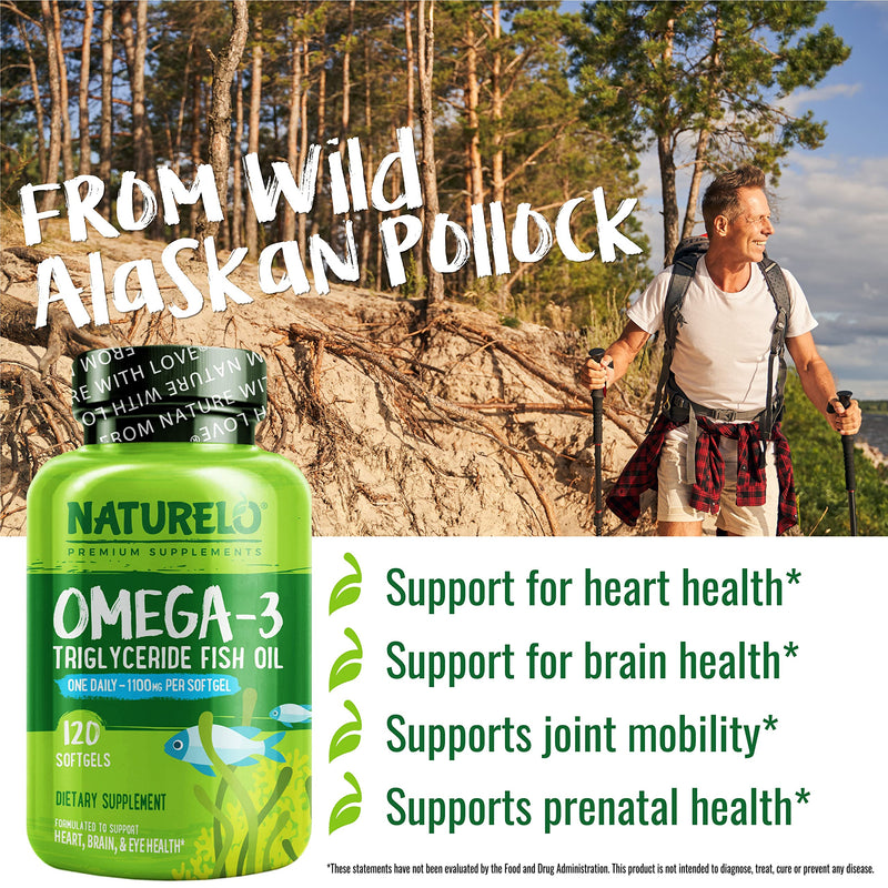 [Australia] - NATURELO Burpless Omega 3 Fish Oil Supplement - 1100mg Triglyceride Omega-3, EPA + DHA, Liquid Fish Oil Omega 3 for Heart, Eye, Brain, Joint Health - 120 Softgels, 4 Months Supply Omega 3 Softgels 120 Count (Pack of 1) 
